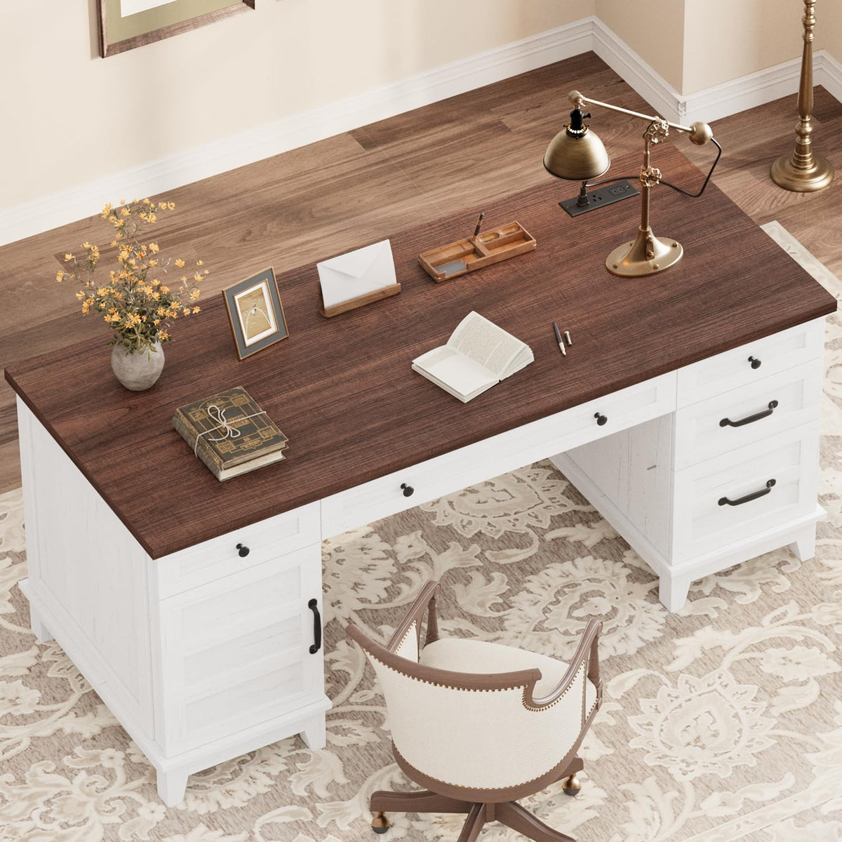 Farmhouse Executive Desk with Charging Station