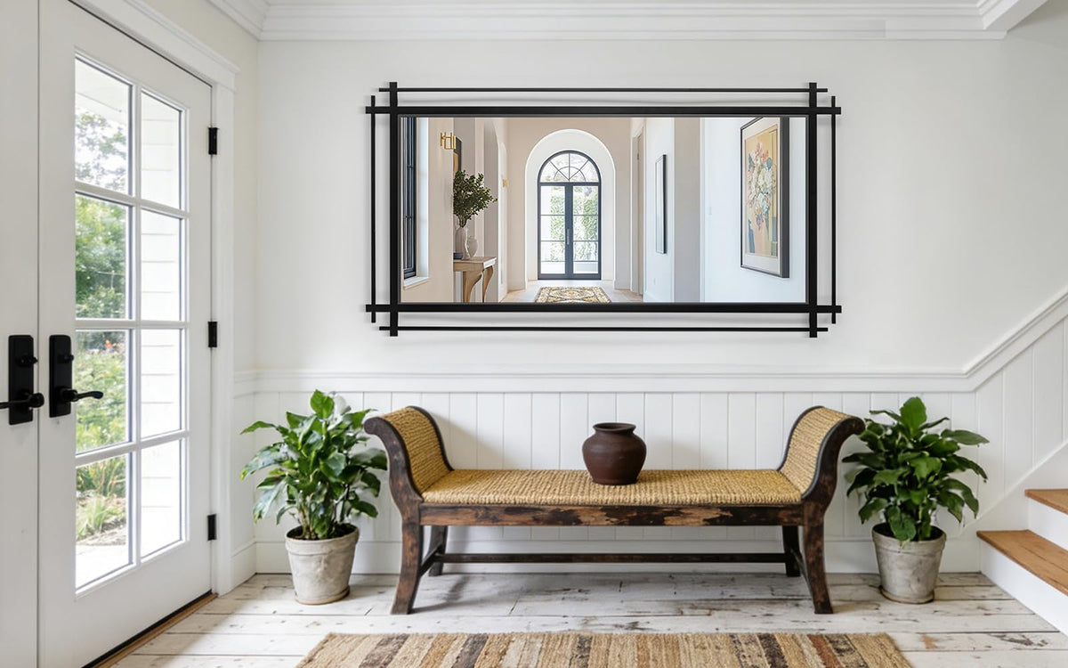Autdot Black Full Length Mirror, 64''X34.2'' Modern Decorative Mirrors for Wall with Line Metal Frame, Large Wall Mirror for Living Room, Dining Room, Entryway