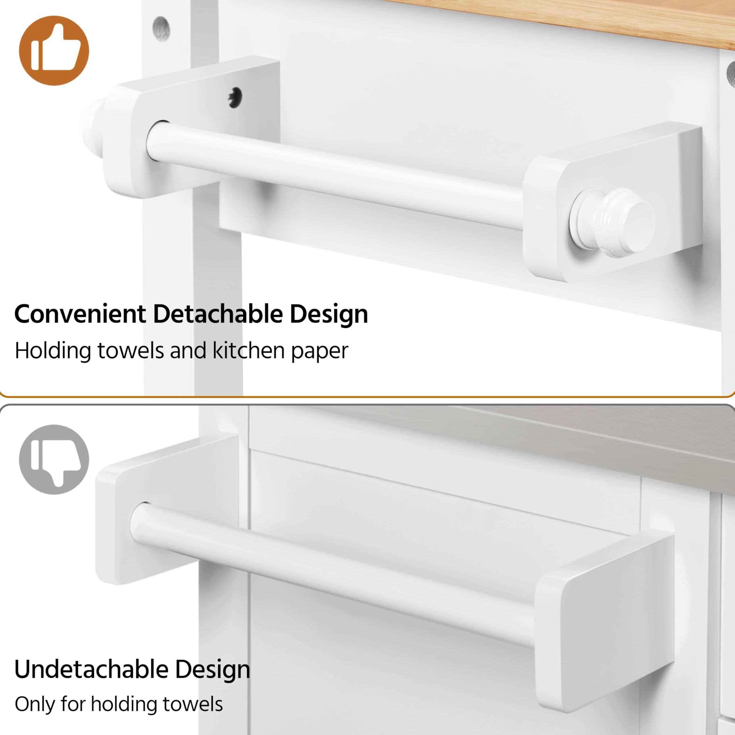 Kitchen Island Cart on Wheels with Drawer, Towel Bar & Hooks