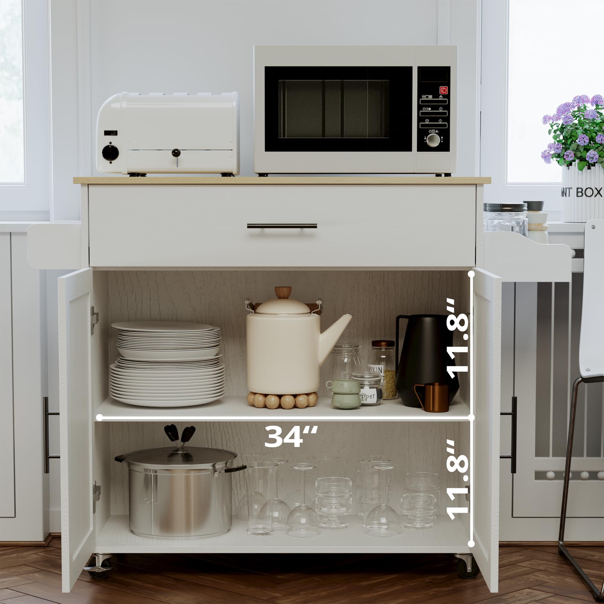 Rolling Kitchen Island with Drop Leaf & Storage