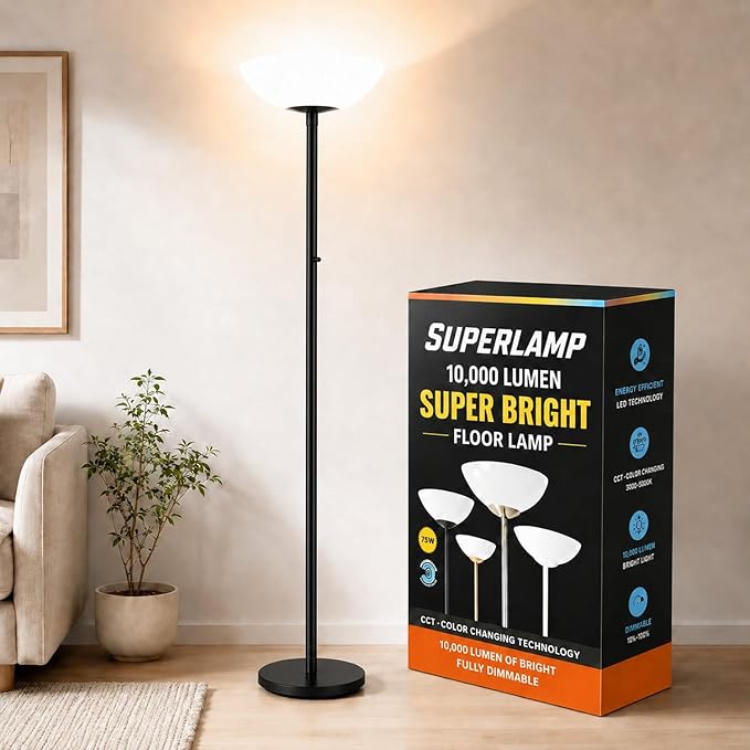 LED Floor Lamp 10000 Lumen Dimmable with Acrylic Shade