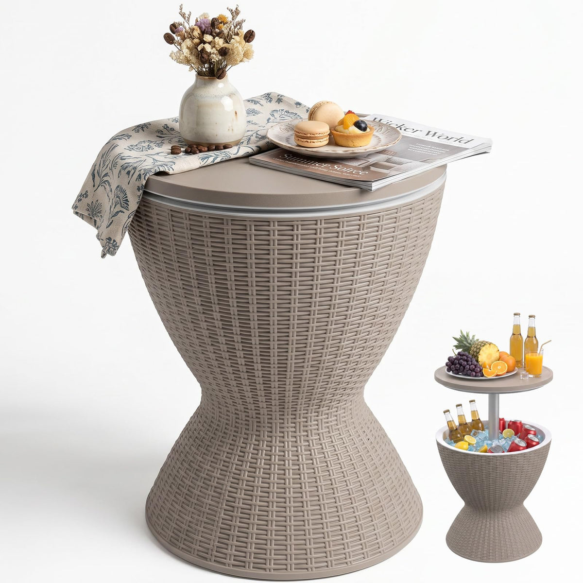ATMELT Outdoor Side Table, Cooler Bar Table, Weather Resistant Cooler Table