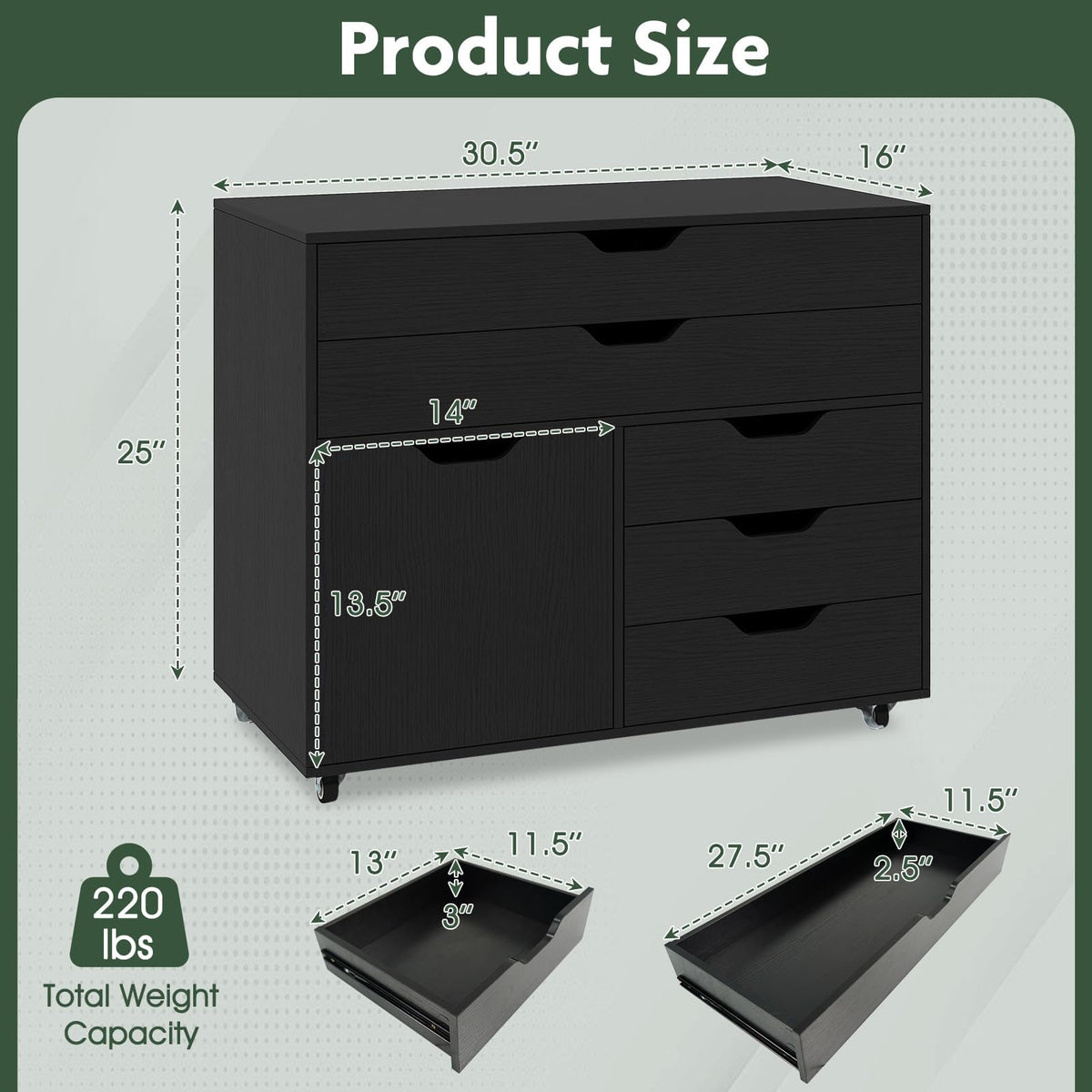 5-Drawer Rolling Storage Cabinet