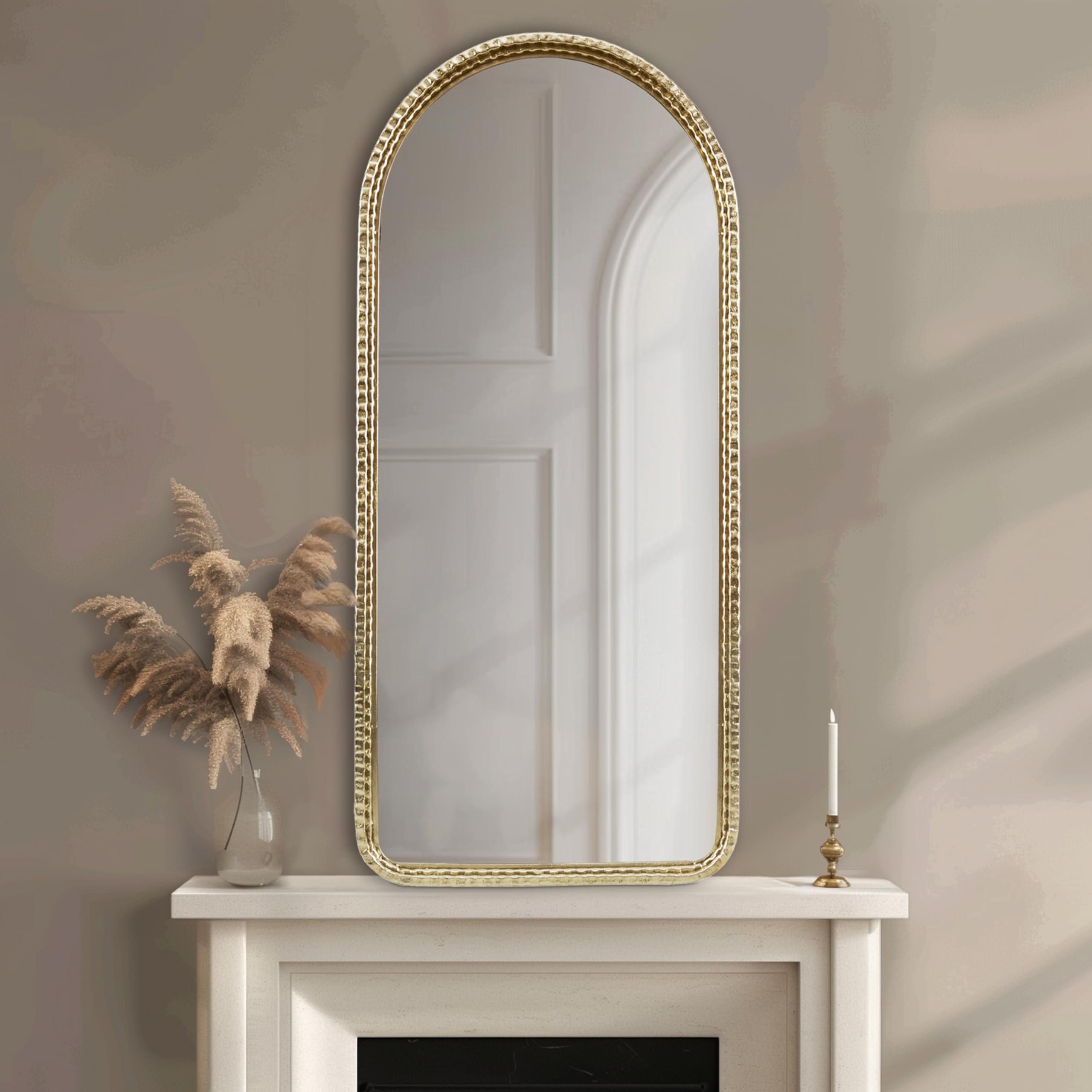 Arched Wall Mirror with Gold Metal Frame, 45"H