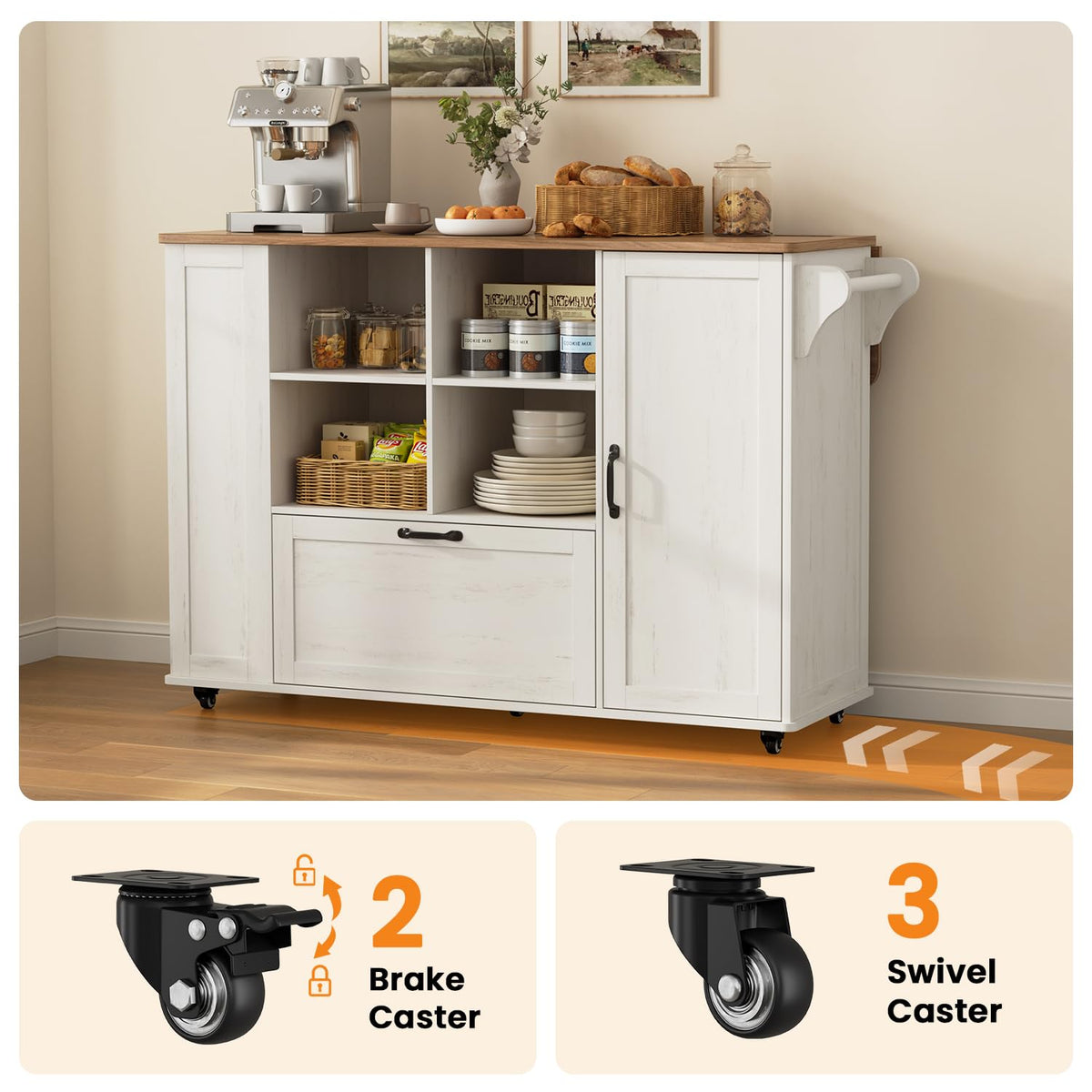 Rolling Drop-Leaf Kitchen Island