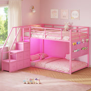 Twin Bunk Bed with Storage & LED Lights