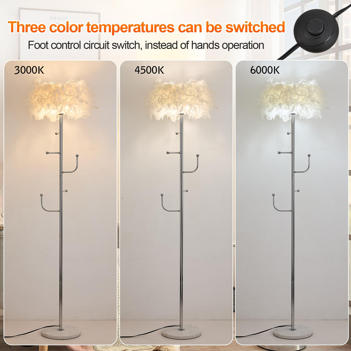 Feather Floor Lamp with Coat Rack