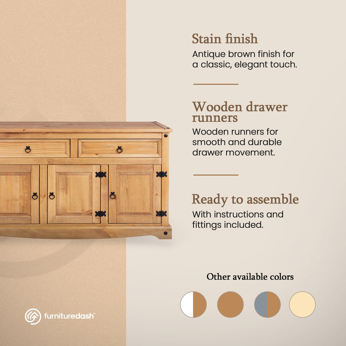 Solid Pine Sideboard with Drawers