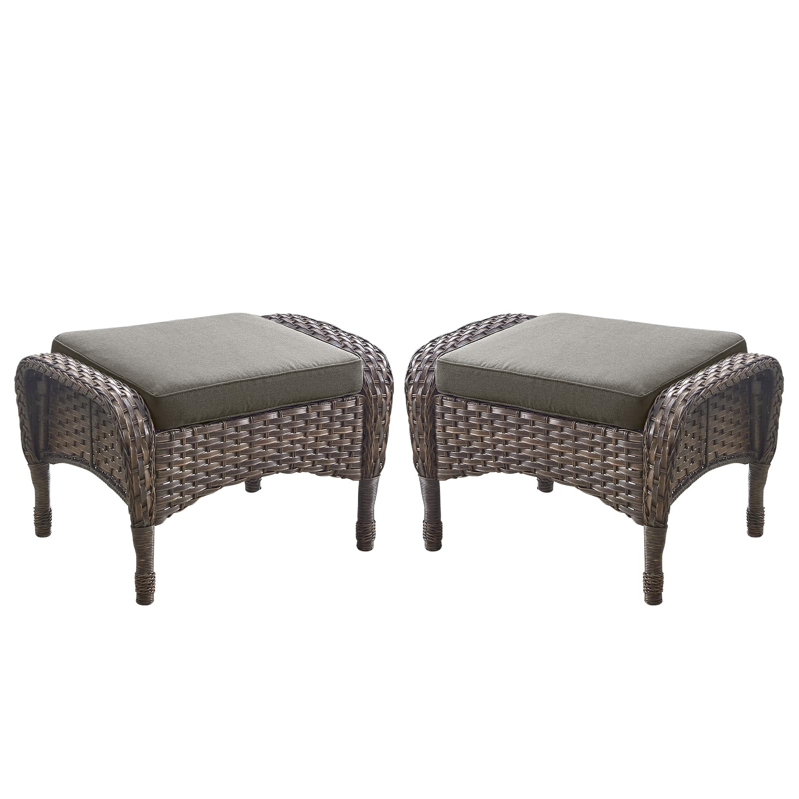 Outdoor Wicker Ottoman Footrest Set of 2