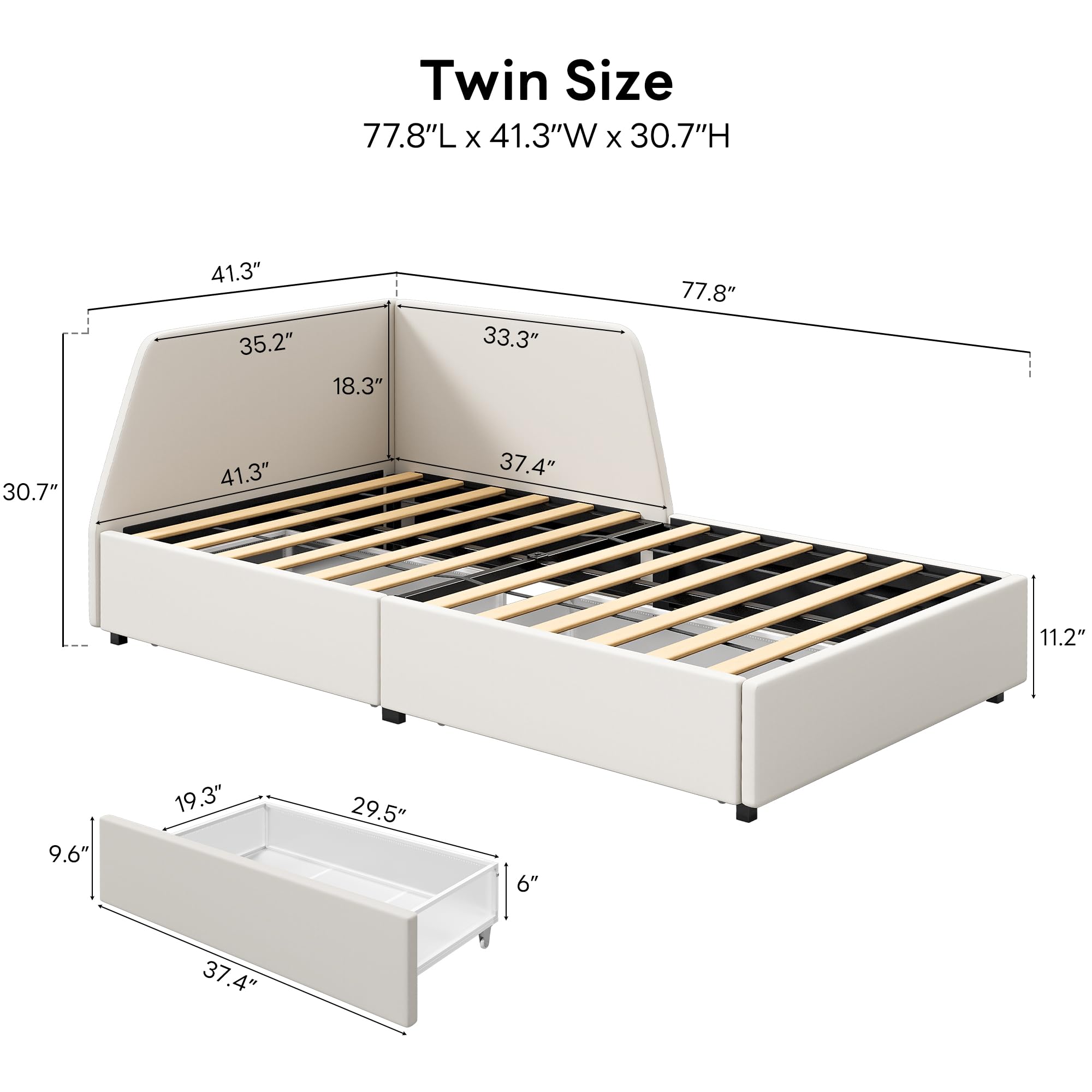 Twin Daybed Frame with Storage Drawers & Safety Rail