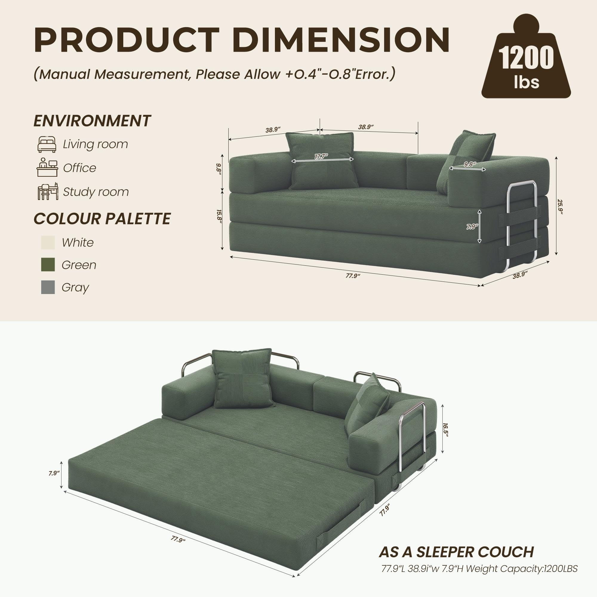 Convertible Futon Sofa Bed – 5-in-1 Modular Sleeper Couch, No Assembly