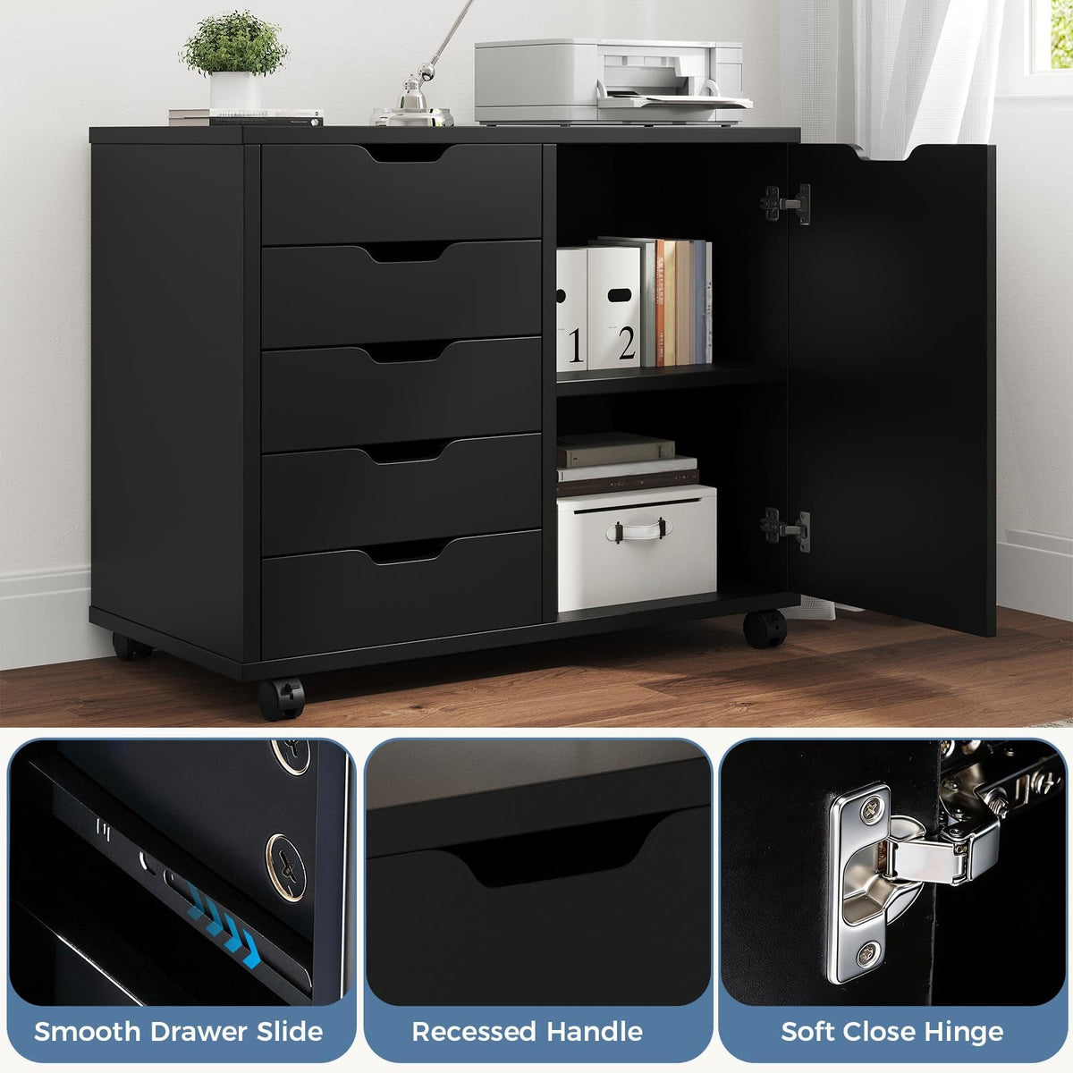 5-Drawer Rolling Printer Cabinet