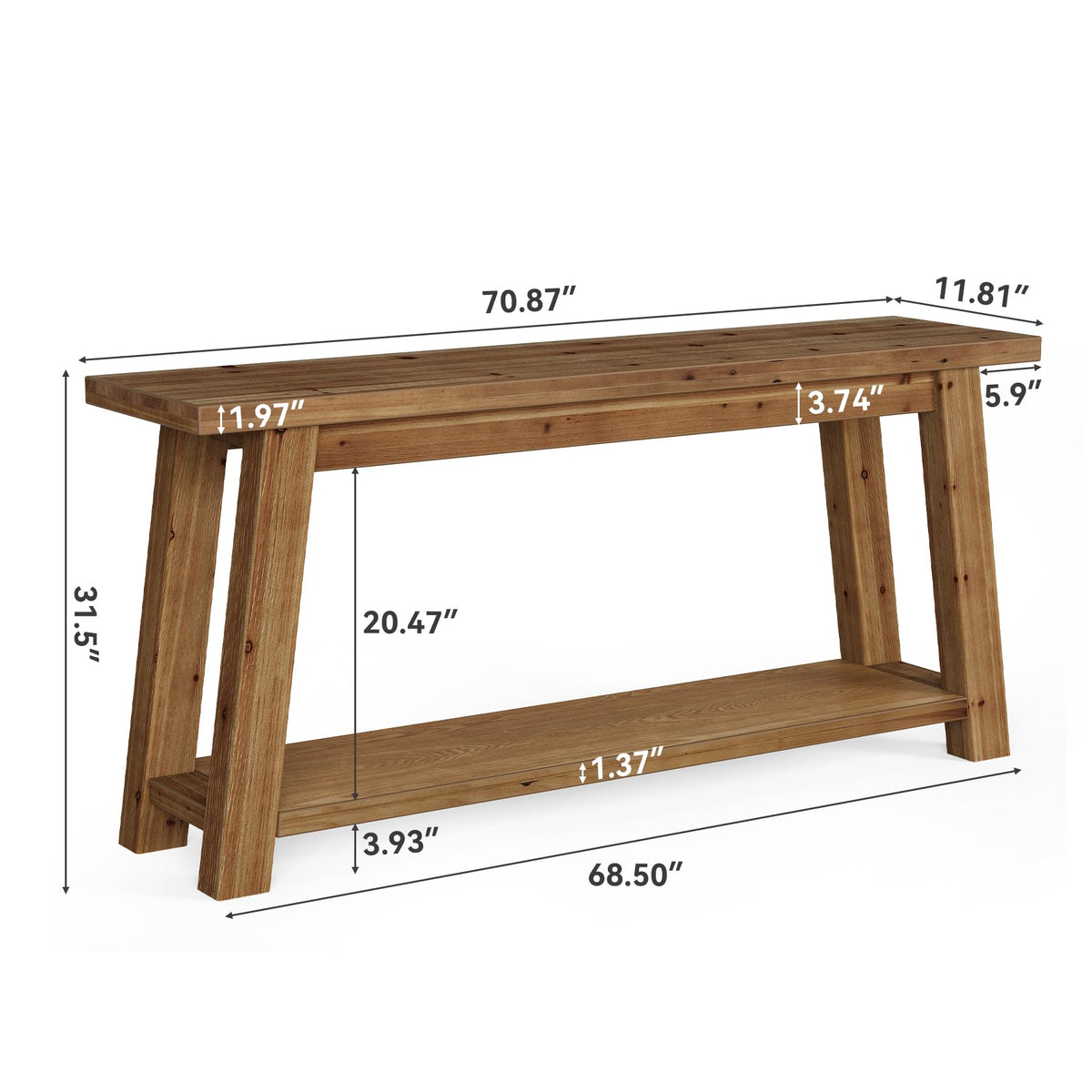 Solid Wood 2-Tier Console Table