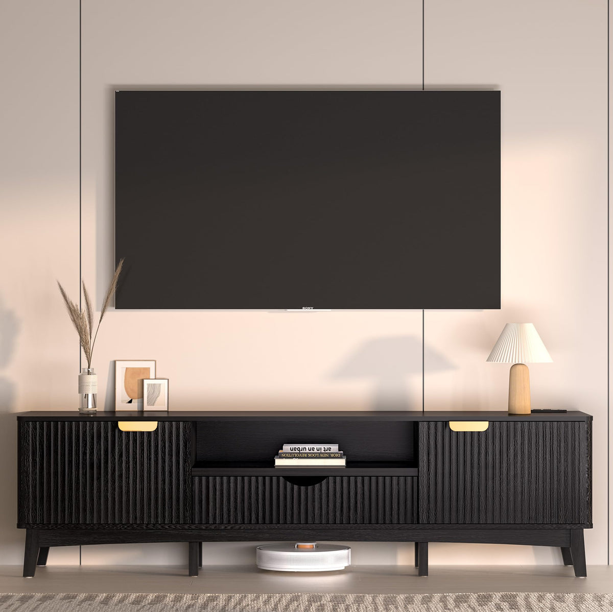 Ball & Cast 70" Black TV Stand for Bedroom W/ Power Outlet,for 80" TV