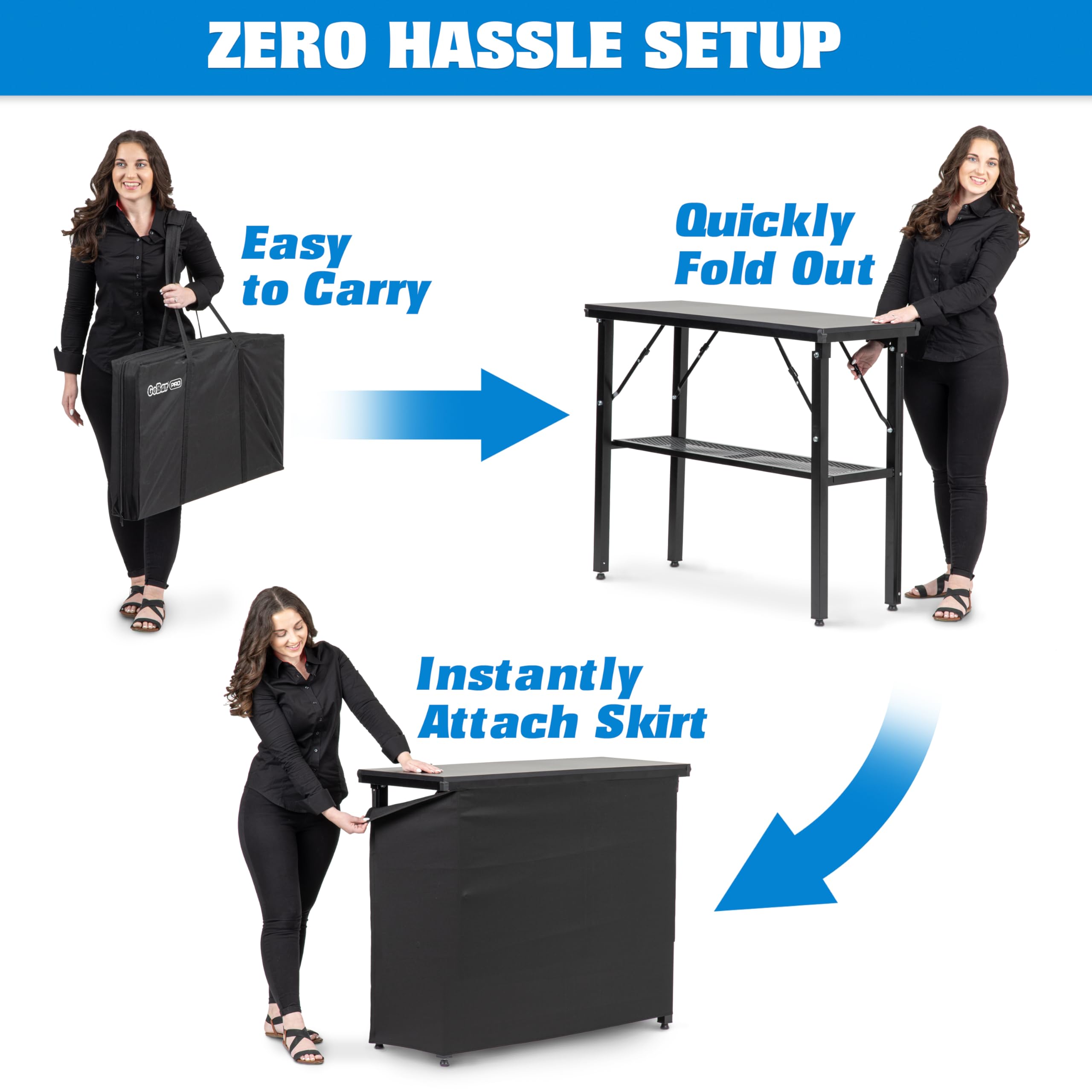 Portable Pop-Up Bar Table with Skirt & Carry Case