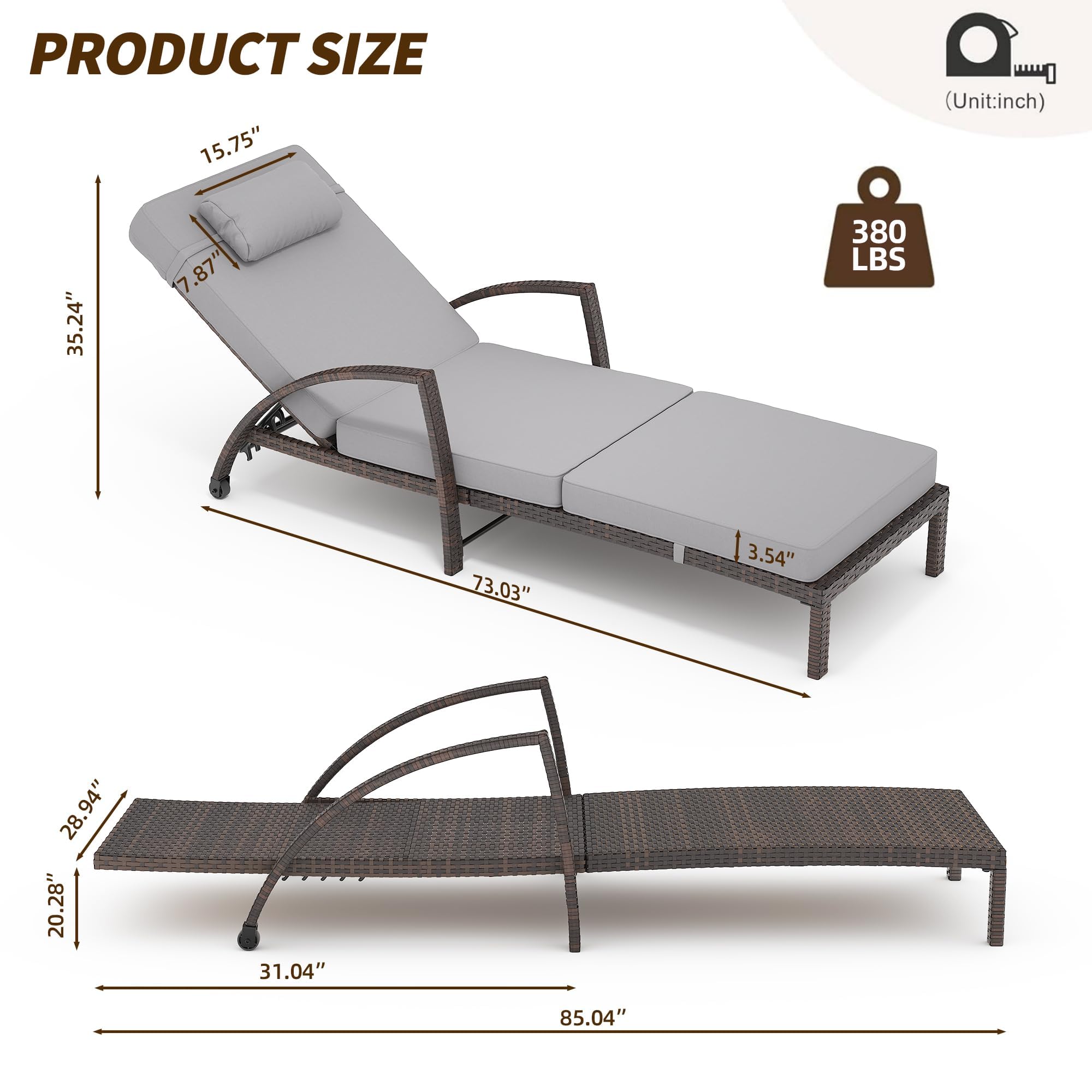 PE Rattan Chaise Lounge Chairs Set of 2