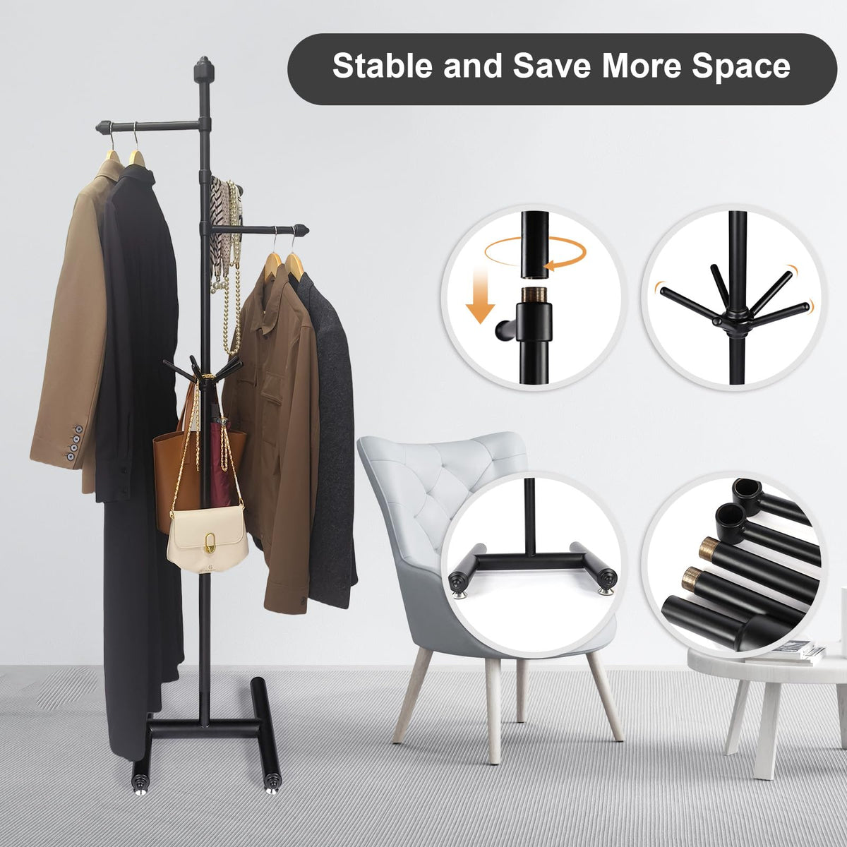 Adjustable Metal Coat Rack with Wheels