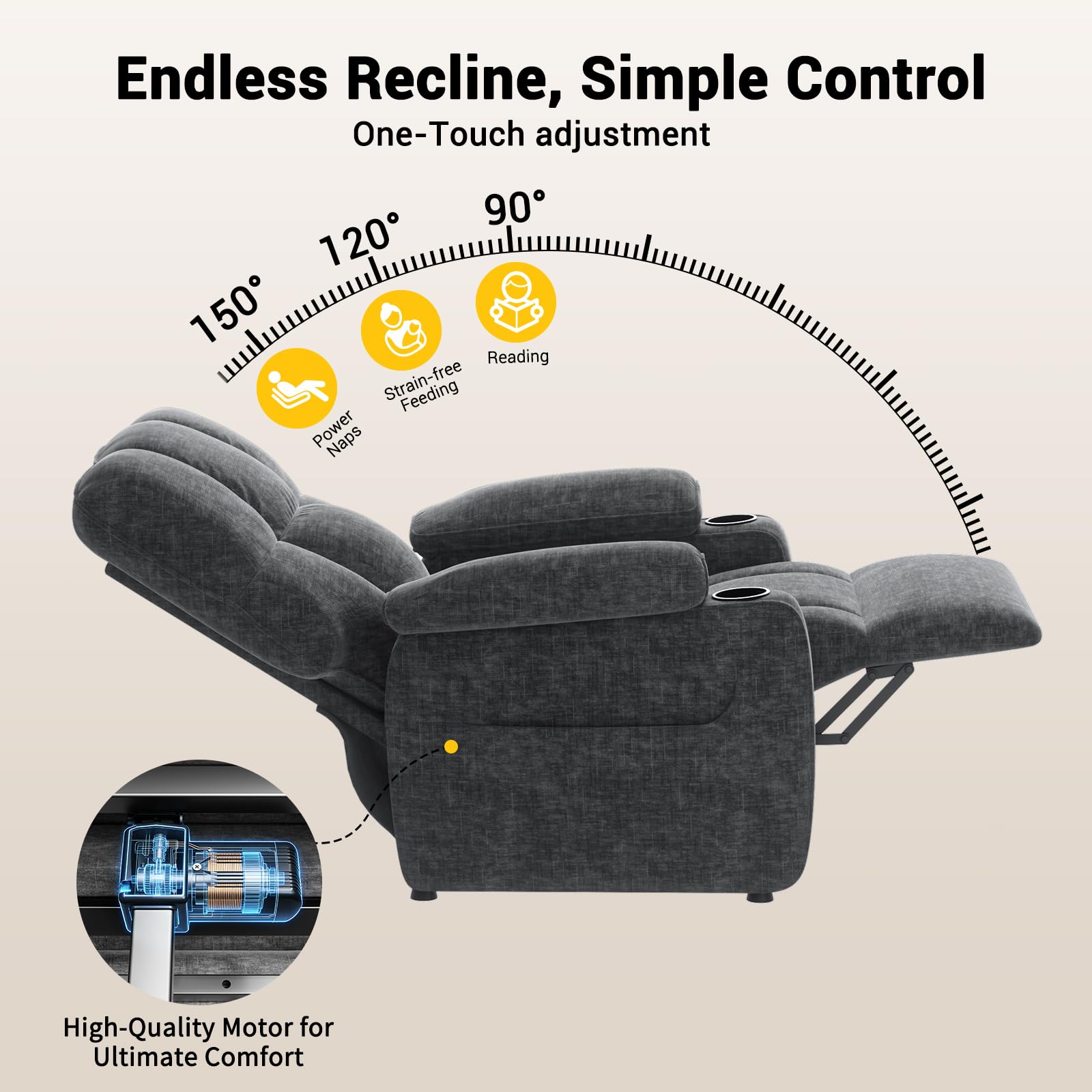 Power Recliner Chair with Cup Holder & USB Port