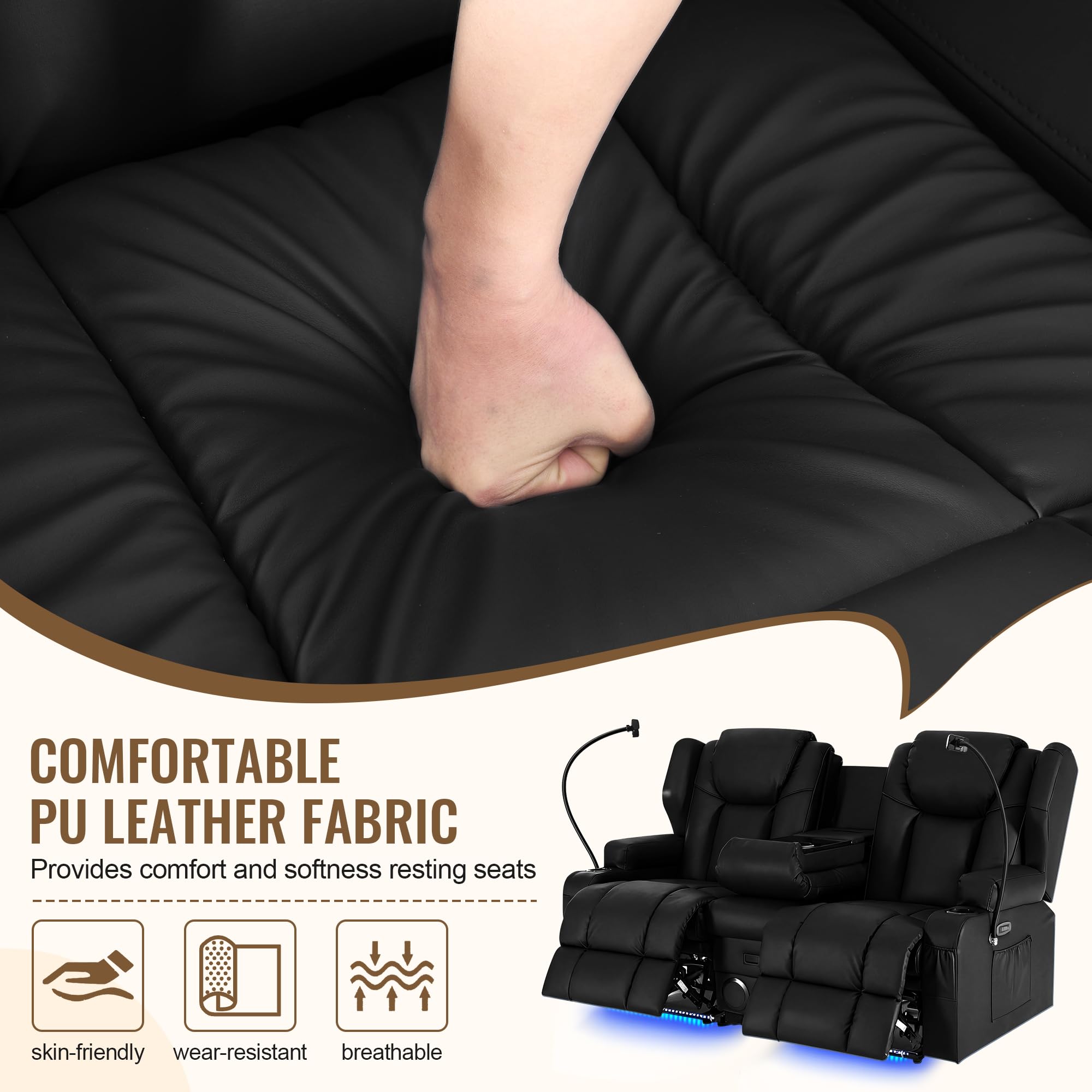Power Recliner Loveseat with Massage & Heat