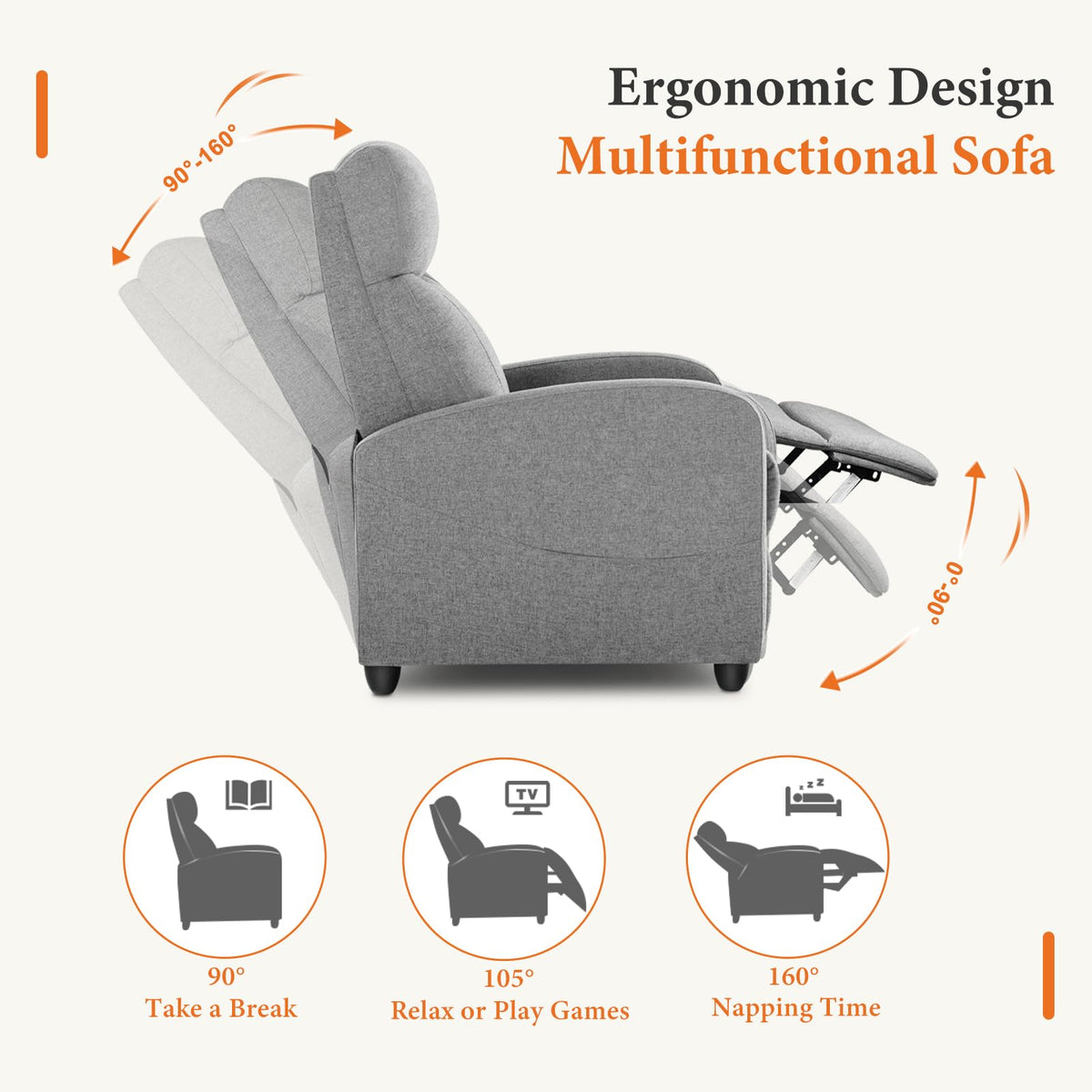 Grey Fabric Recliner Chair