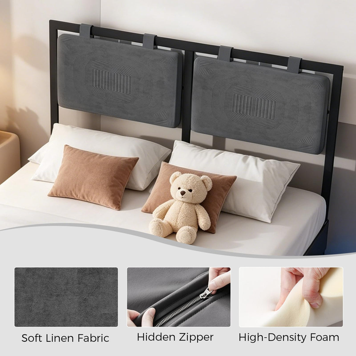 LUCKLIFE Floating Bed Frame Queen Size with Smart LED Lights, Adjustable Headboard, Upholstered Modern Metal Platform Bed, Easy Assembly, Under-Bed Storage, Queen