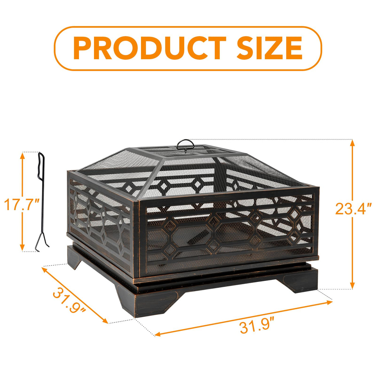 32 Inch Outdoor Fire Pit, Wood Burning Outside Fireplace with Mesh Cover