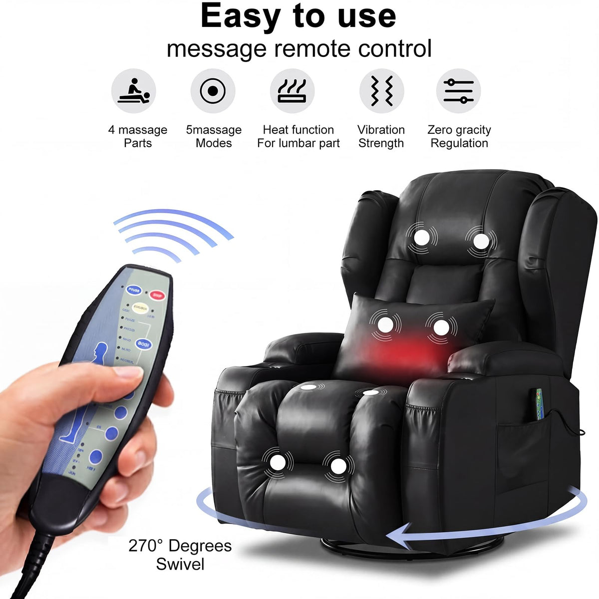 Oprisen Power Swivel Rocker Recliner Chair Home Theater Seating, Dual Motor Electric Upholstered Movie Gaming Reclining Sofa with Heat Massage/4 Modes LED Light/USB Port/Cup Holders/Pockets