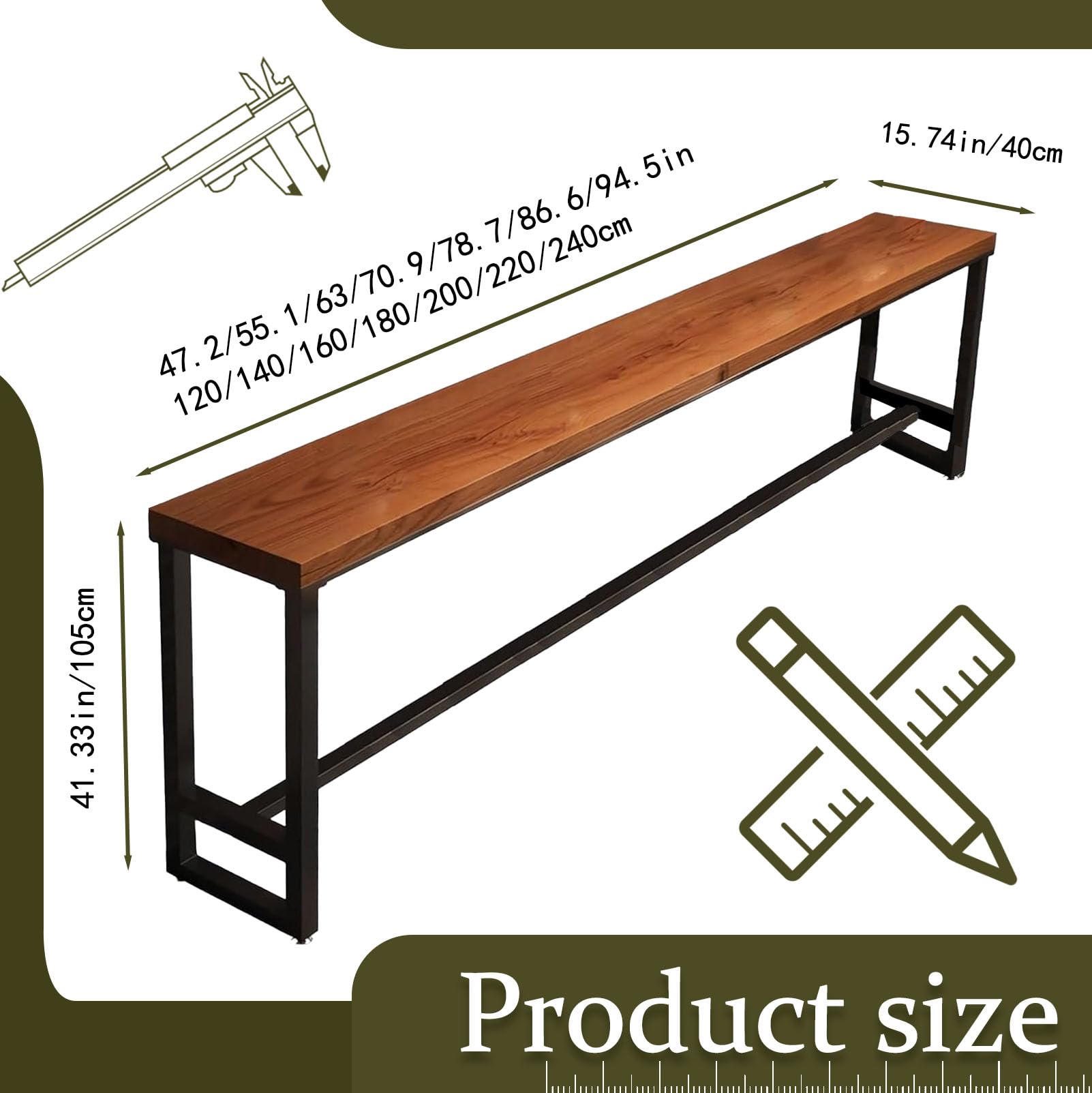 Caotpe Bar Height Table Long Bar Table Solid Wood Farmhouse Bar Table Industrial Long Bar Height Table for Kitchen Coffee Shop, No Stool(47" L x 15.7" W x 41.3" H)