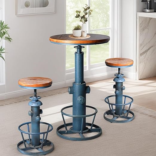 3-Piece Bar Table Set with Adjustable Swivel Stools