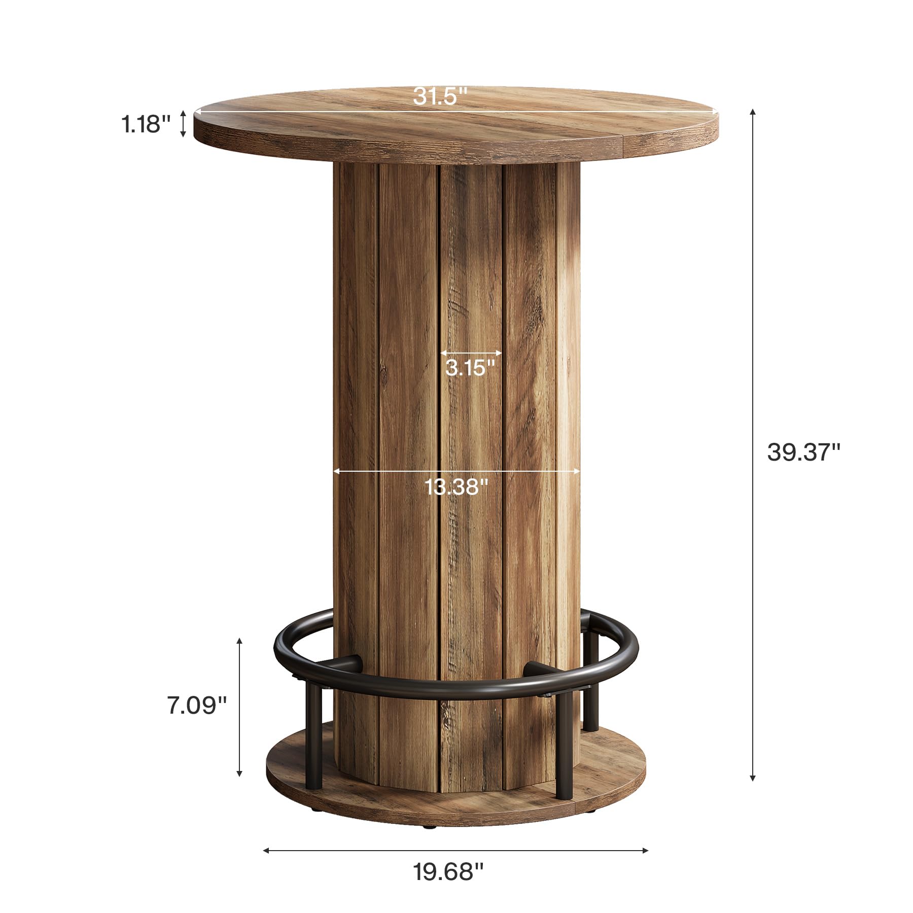 Round Farmhouse Bar Table with Footrest