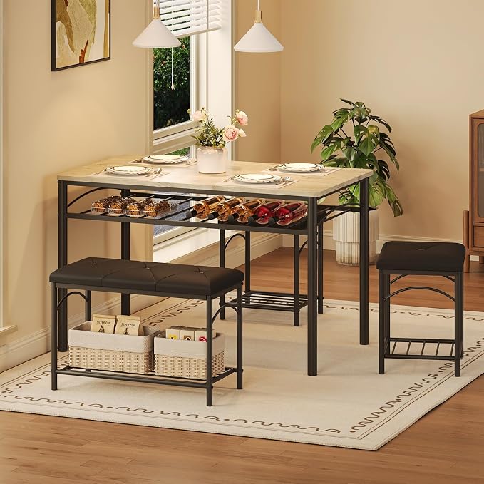 Dining Table Set with Bench & 2 Stools