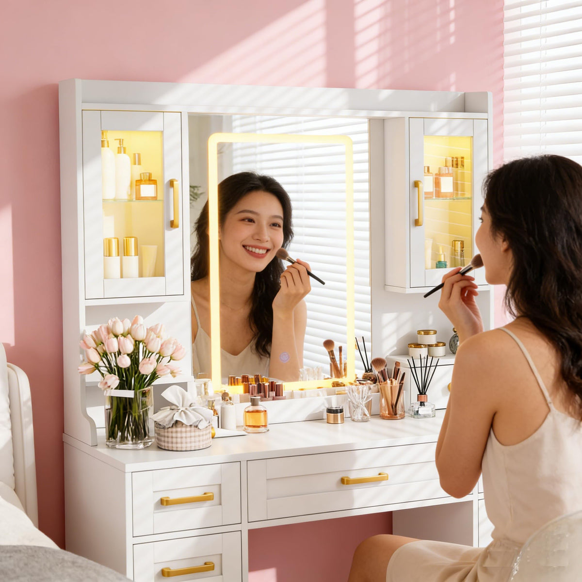 Vanity Desk with LED Mirror