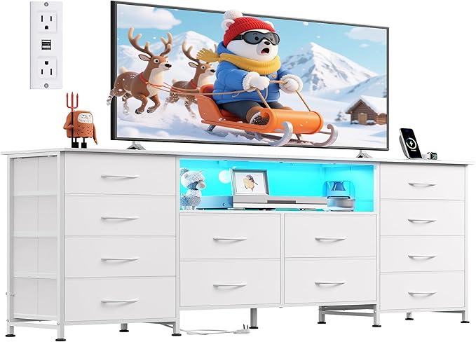 12-Drawer LED Dresser & TV Stand with Charging Station