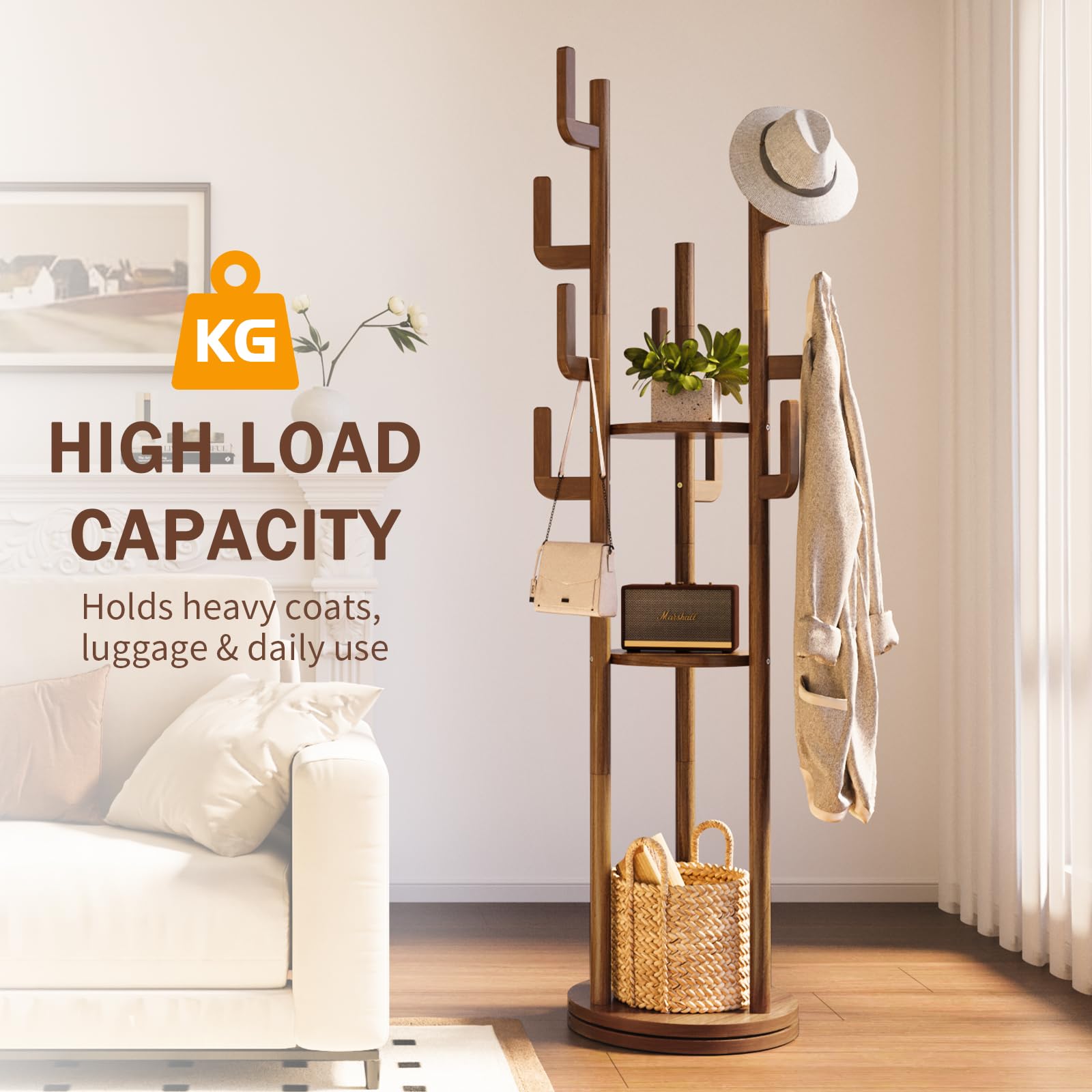 360° Rotating Freestanding Coat Rack with 9 Hooks & 3 Shelves