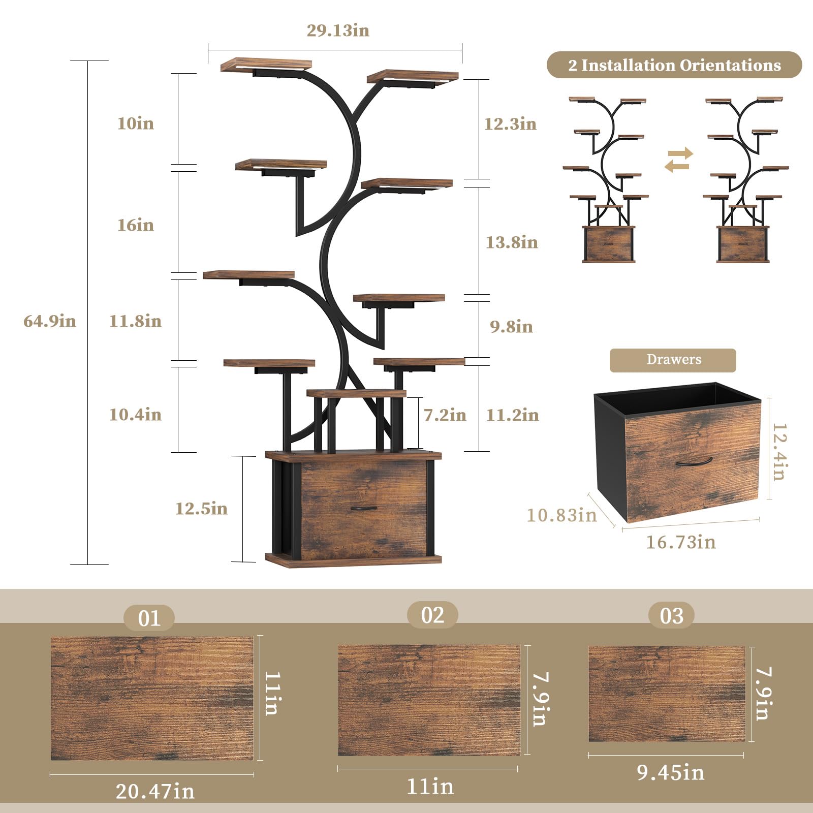 Tiered Plant Stand with Grow Light & Drawer