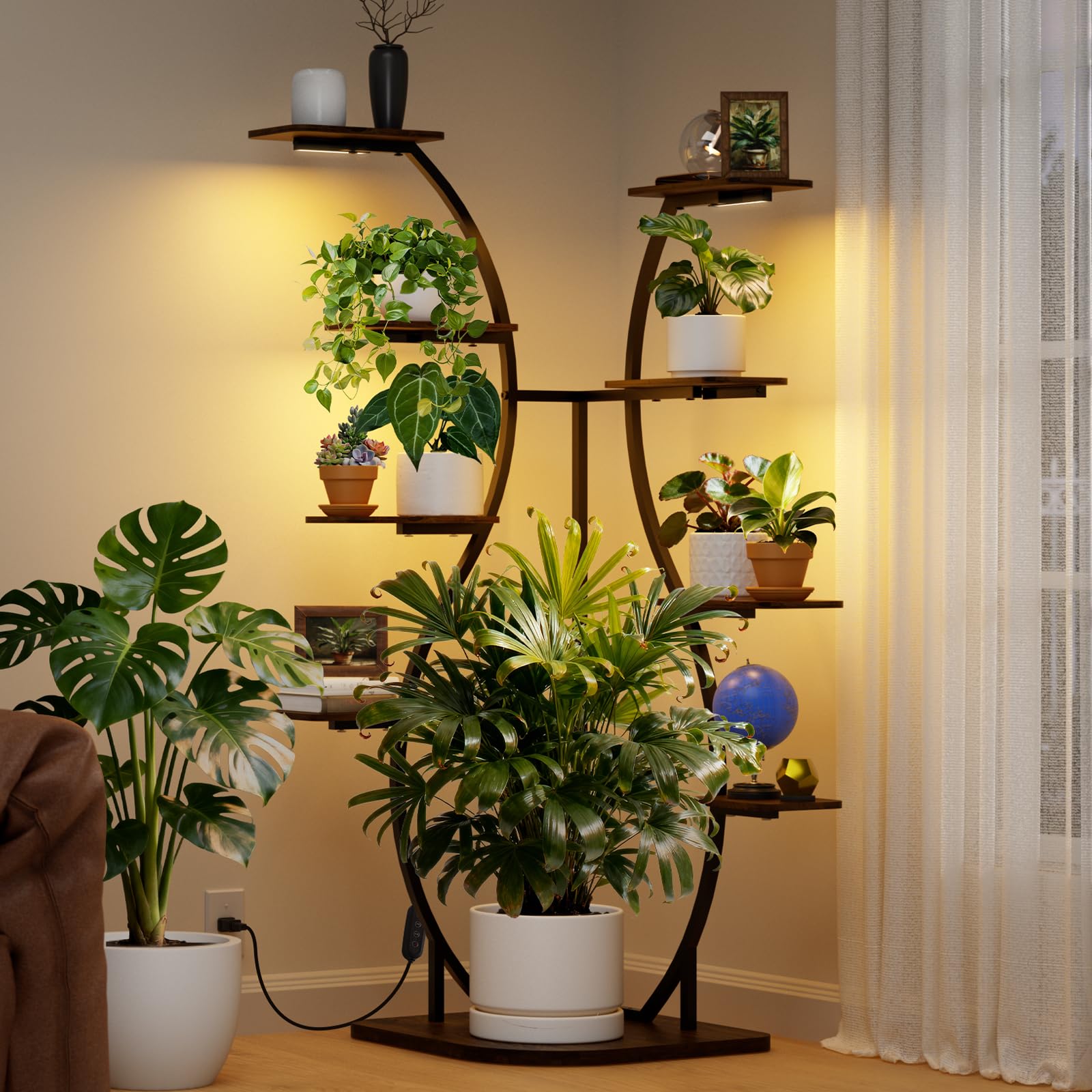 S-Shape Corner Plant Stand with Grow Light