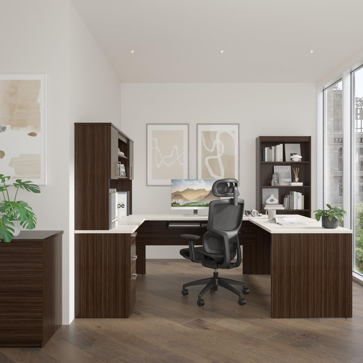 U-Shaped Desk with Hutch & Office Storage Set