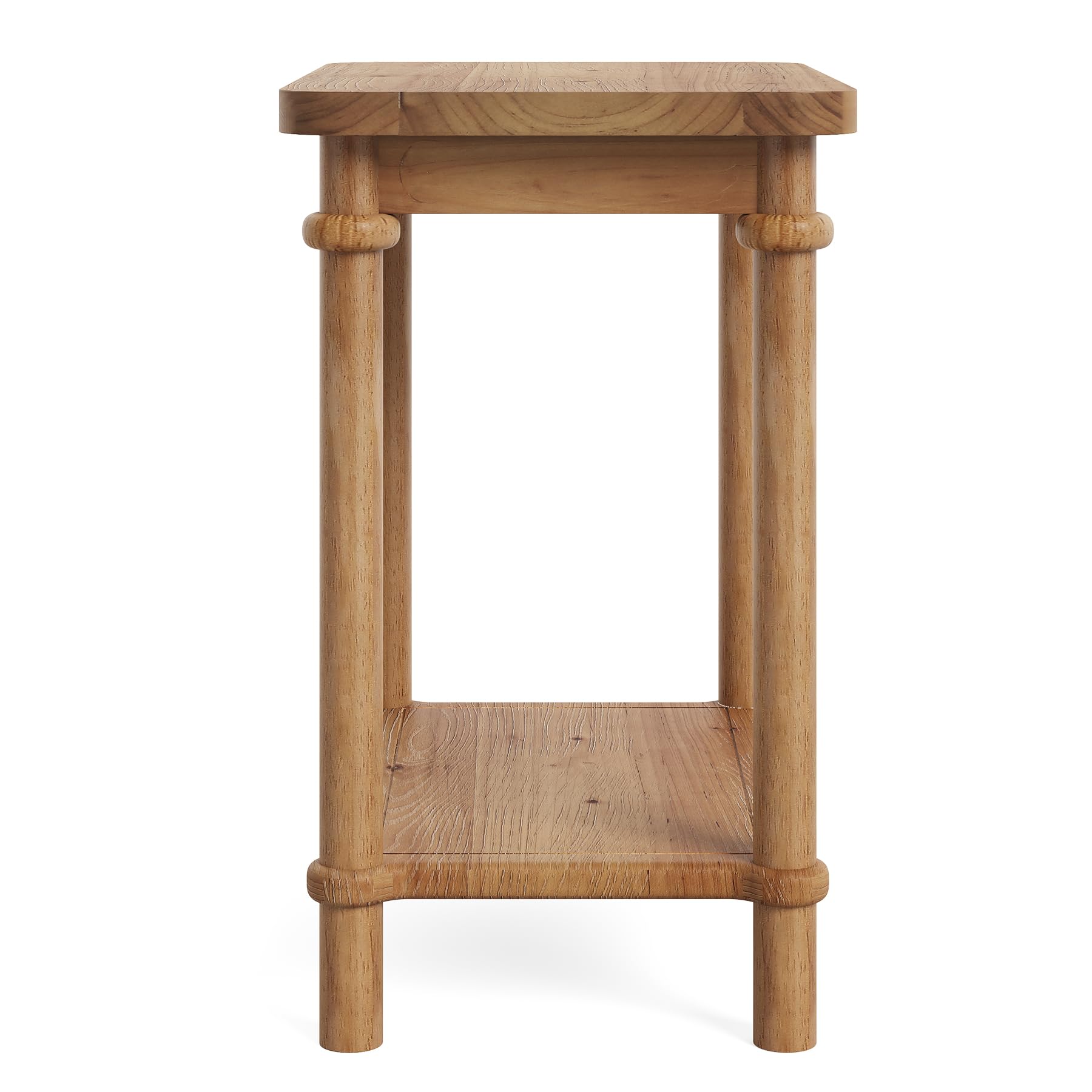 LITTLE TREE 2-Tier Side Table, Rectangular End Table with Storage Shelves & Round Tabletop Edges, Solid Wood Nightstand for Small Spaces, Living Room, Bedroom, Easy Assembly, Light Brown