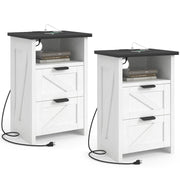 Farmhouse Nightstand Set of 2 with Charging Station & Drawers