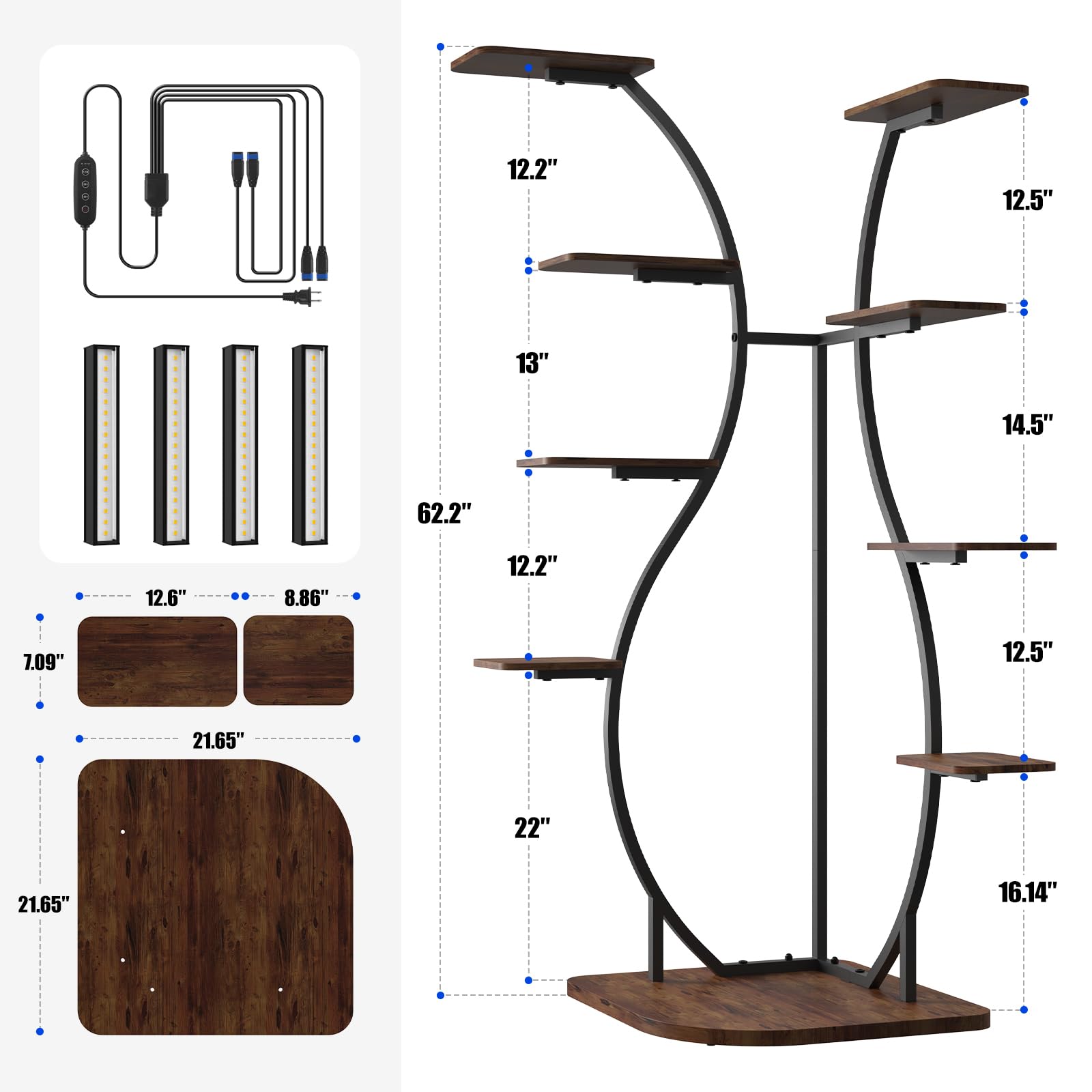 S-Shape Corner Plant Stand with Grow Light