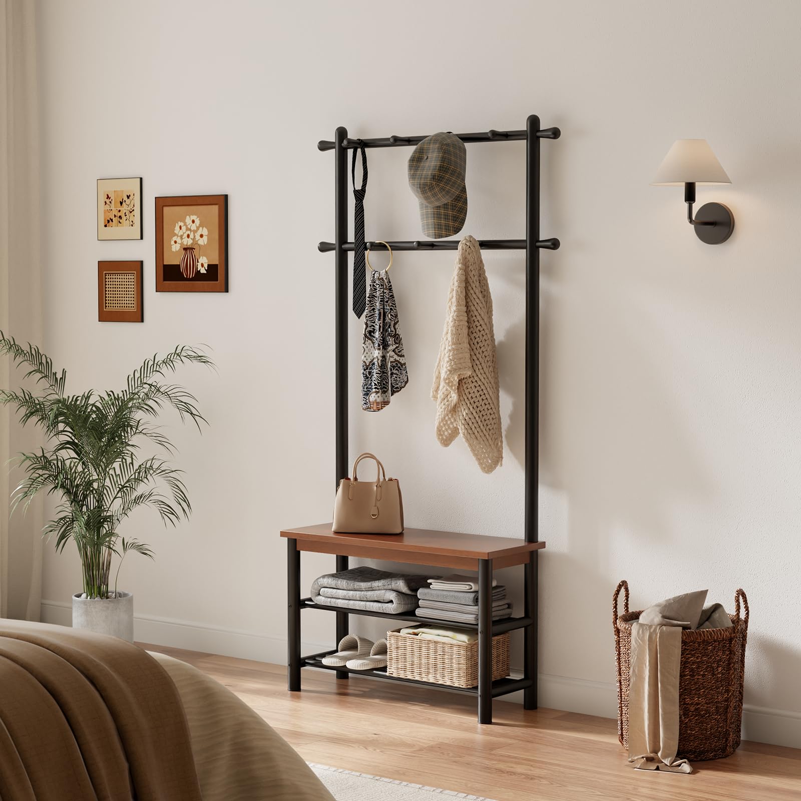 3-in-1 Entryway Hall Tree with Bench & Coat Rack
