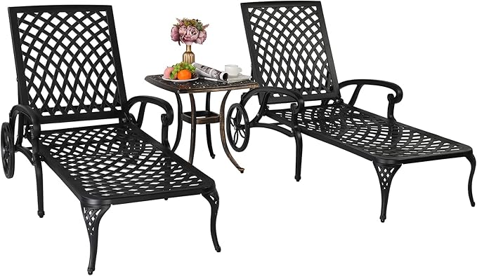 Outdoor Chaise Lounge Chair with Adjustable Backrest & Wheels