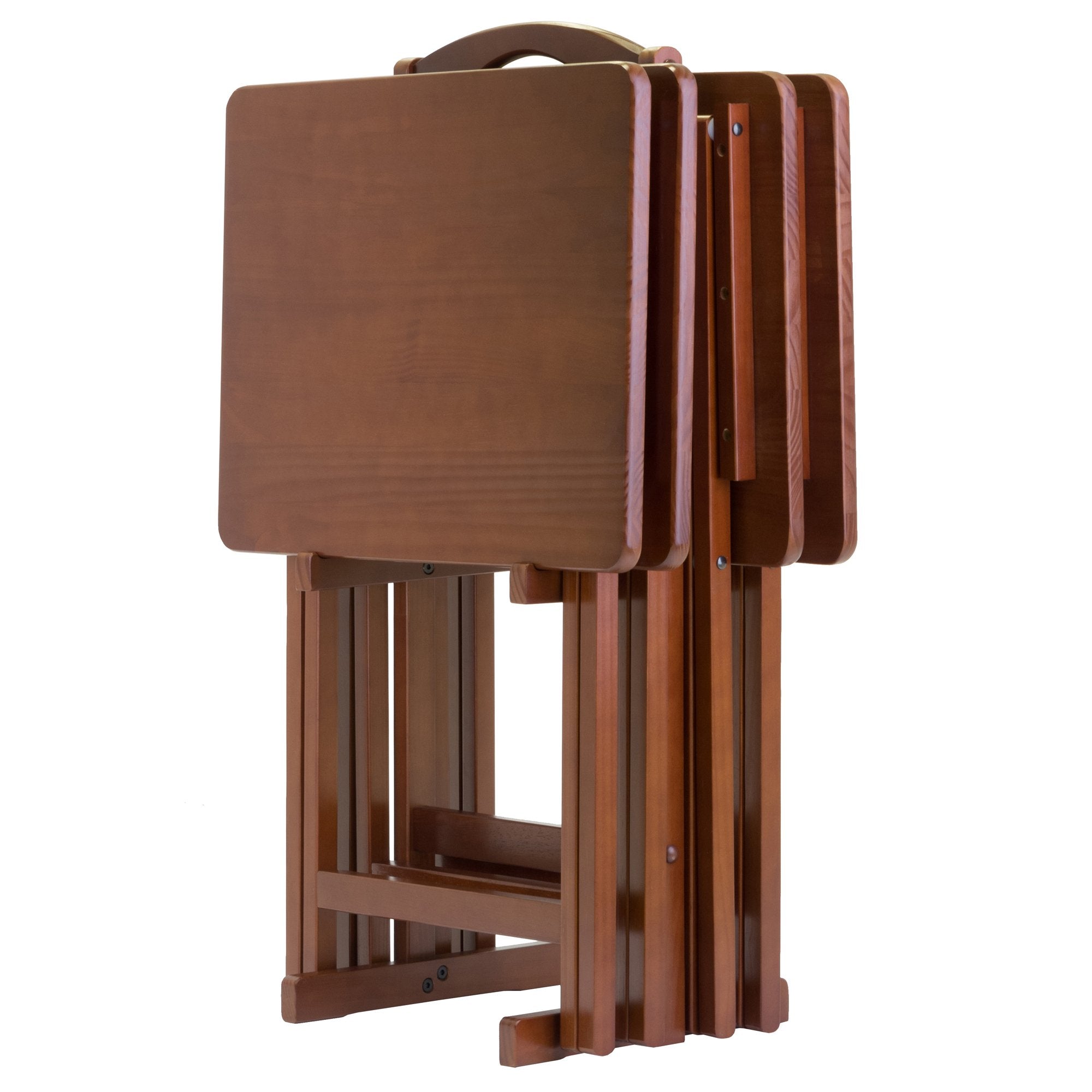 Winsome Alex Set of 4 Foldable Snack Tables with Storage Rack in Walnut, Easy to Store Portable Fold Up Table Set for Kitchen, Living Room TV Dining, Crafts, Puzzles, Work From Home