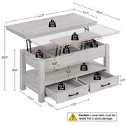 Rolanstar Coffee Table Lift Top, Multi-Function Convertible Coffee Table with Drawers and Hidden Compartment, Converts to Dining Table for Living Room, Home Office,Grey