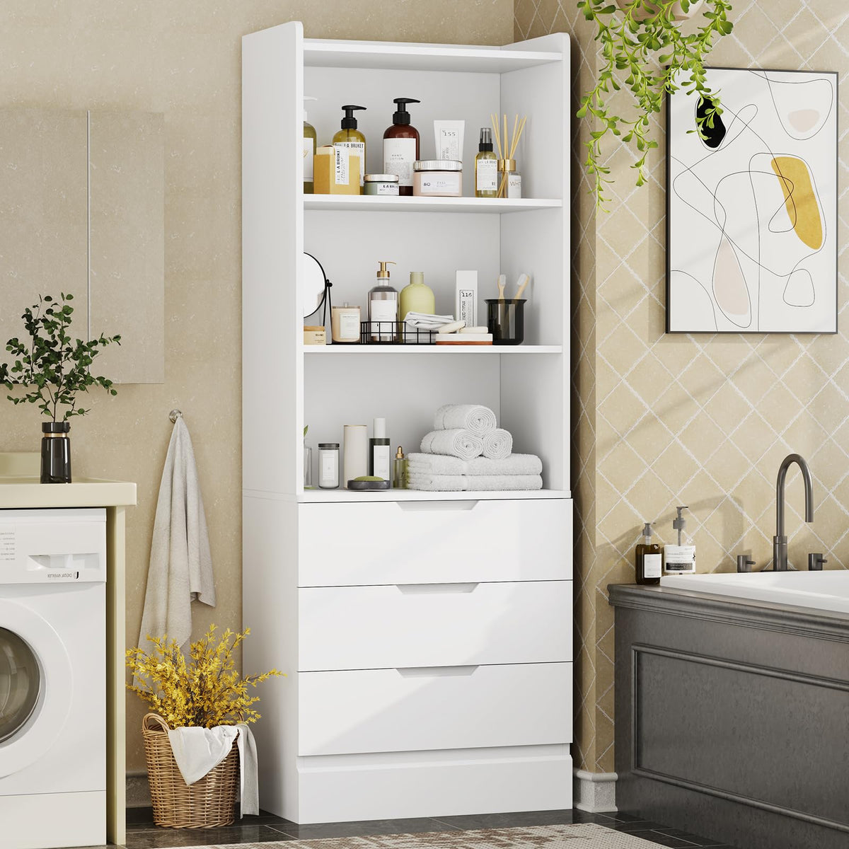 Tall Bookcase with Drawers