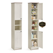 SONGMICS HOME 67-Inch Tall Bathroom Storage Cabinet, Superfast Toolless Assembly, 11.8-Inch Wide Slim Narrow Freestanding Cabinet with Adjustable Shelves, Kitchen Living Room, Rustic White