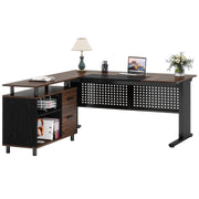 L-Shaped Executive Desk with File Cabinet