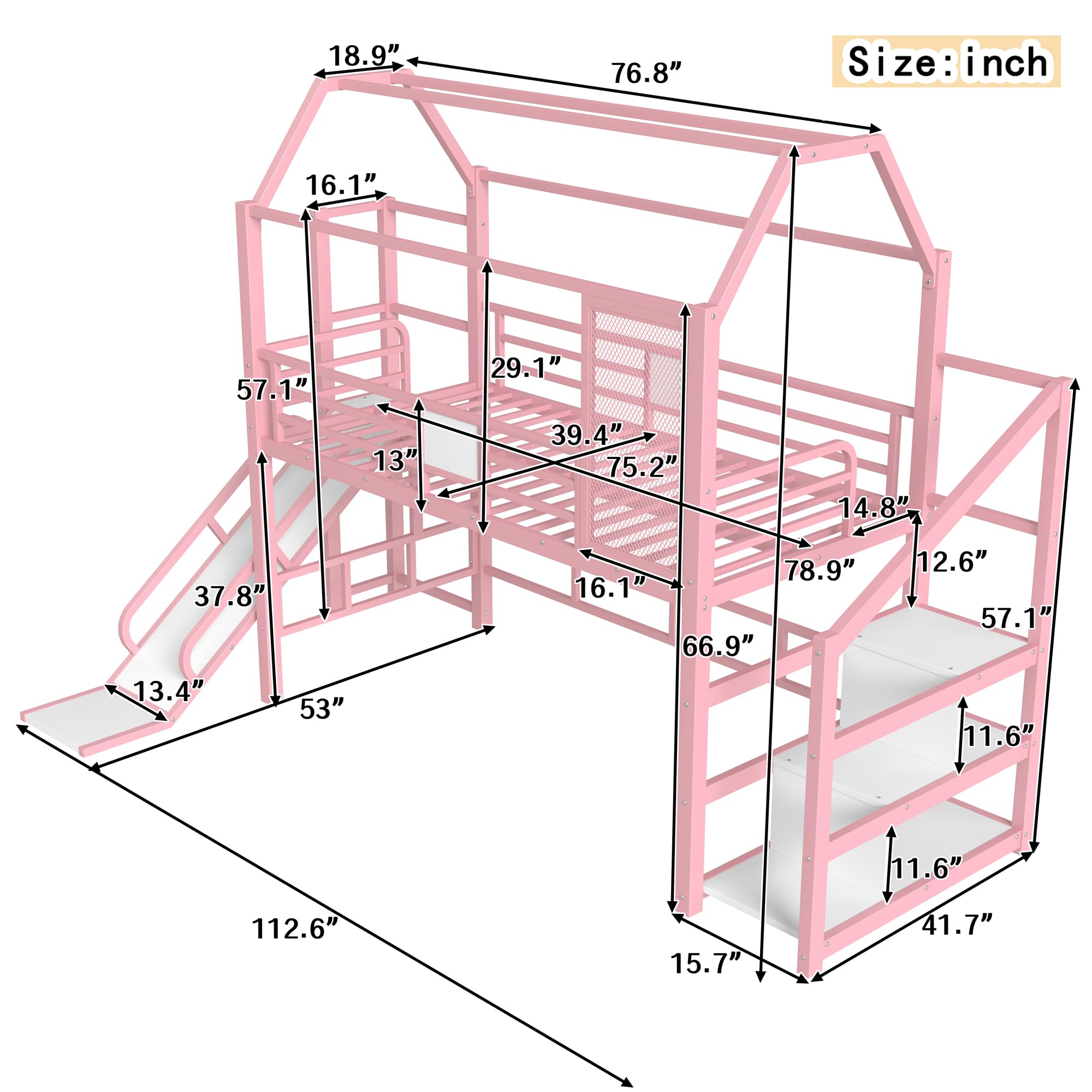 Twin Size Loft Bed with Slide & Storage Stairs