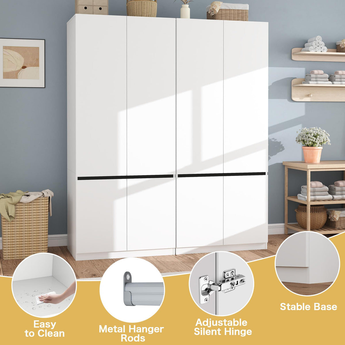 White 4-Door Wardrobe Armoire