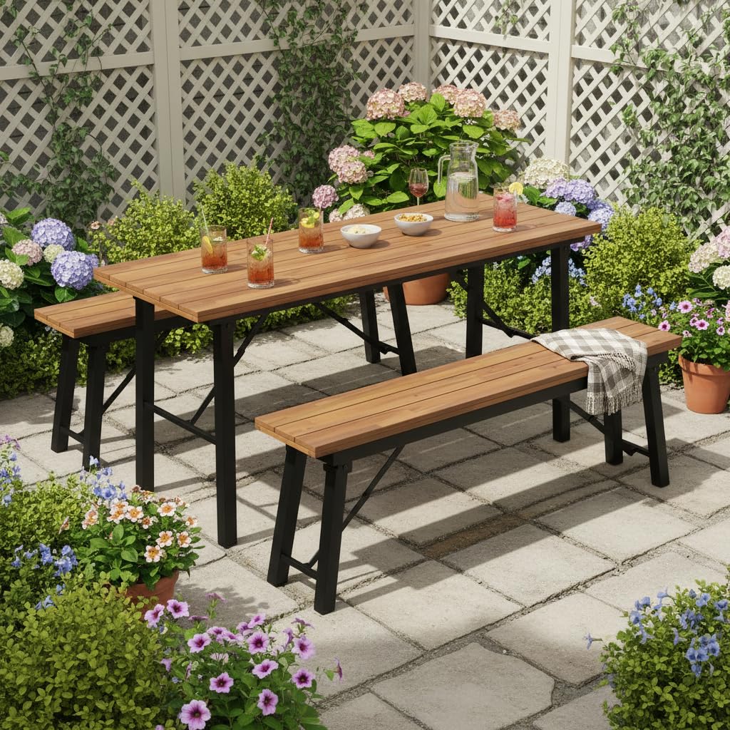 Tangkula 59" Narrow Outdoor Dining Table for 4-6, Natural